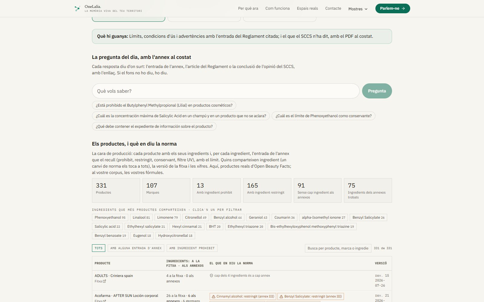 Regulatory Affairs i Product Safety: pantalla de la mostra