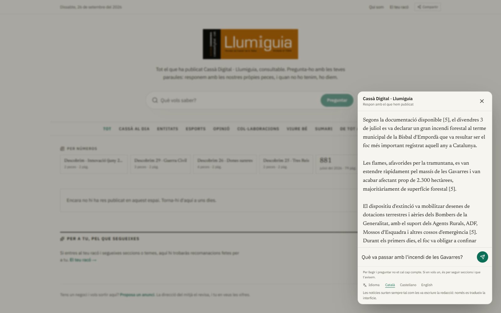 Captura d'un espai de mitjà amb una resposta i les seves fonts